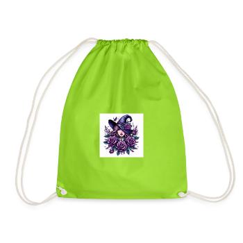 Witch with violet roses - Drawstring Bag - neon green - Front