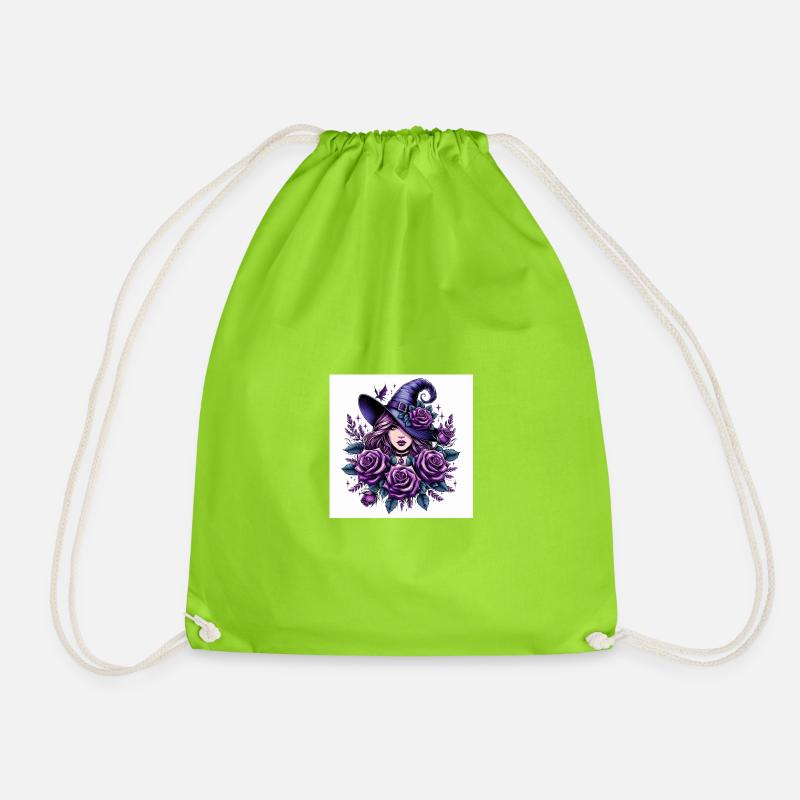 Hexe mit violett Rosen - Turnbeutel - Neongrün