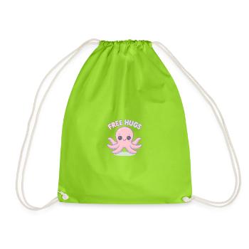 Cute Octopus "Free Hugs" - Drawstring Bag - neon green - Front