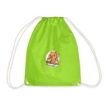 Relaxed kawaii capybara - Drawstring Bag - neon green - Front