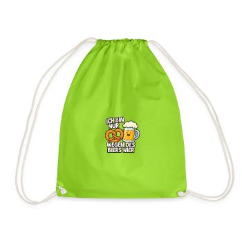 Humorous beer quote with pretzels - Drawstring Bag - neon green - Front