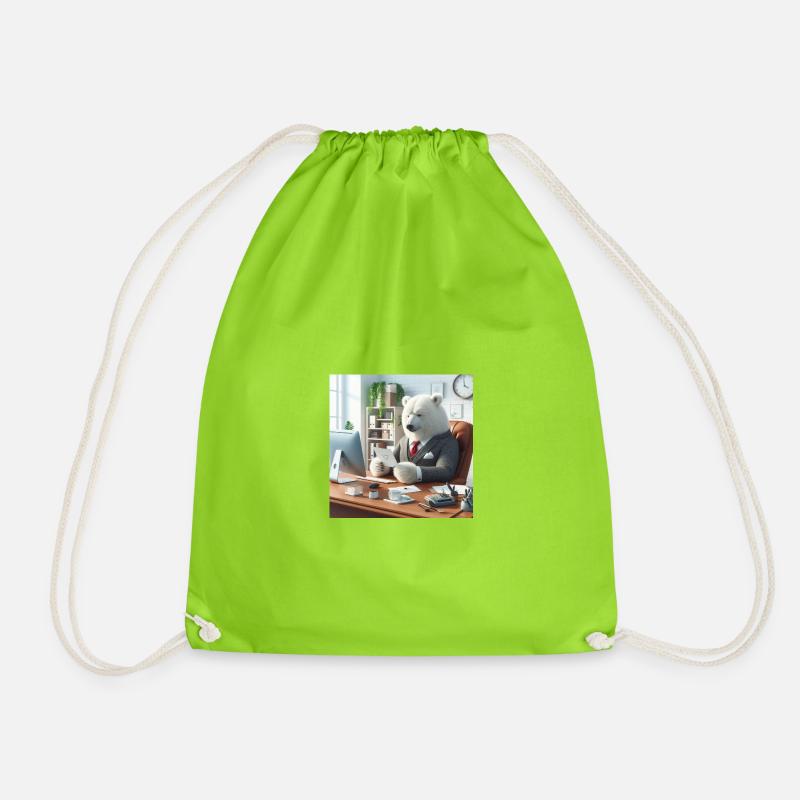 Bear in Chic Business Suit - Drawstring Bag - neon green