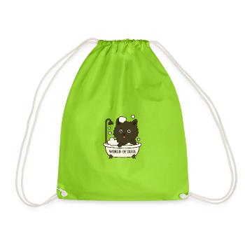 Playful Spitz (dog) in the bathroom with soap bubbles - Drawstring Bag - neon green - Front
