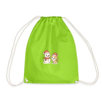 Cute Christmas Cat Snowman - Drawstring Bag - neon green - Front