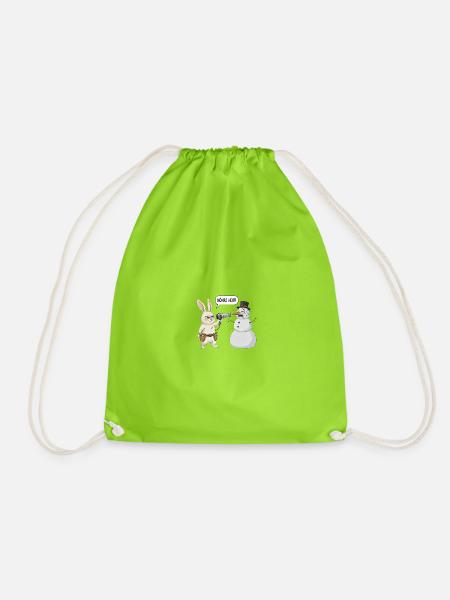 Funny T-Shirt - Bunny vs. Snowman - Drawstring Bag - neon green