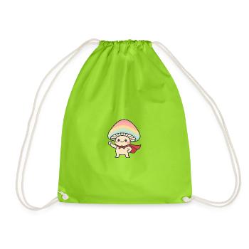 Mushroom Superhero Cartoon Design - Drawstring Bag - neon green - Front