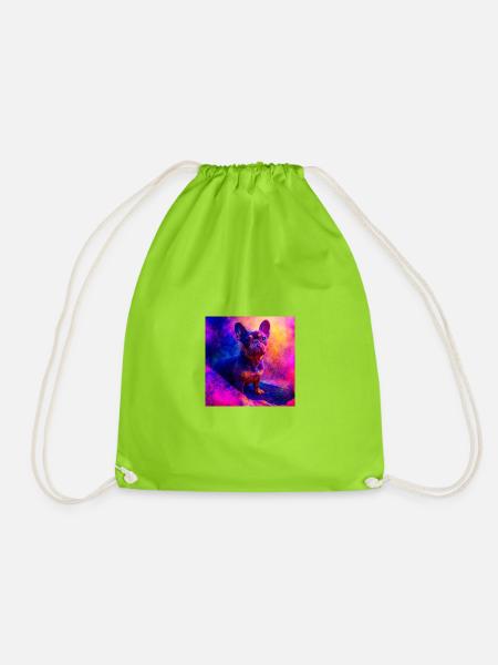Colored French Bulldog Art Design - Drawstring Bag - neon green