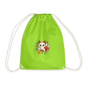 Kitsune Fire Friend Cartoon - Drawstring Bag - neon green - Front