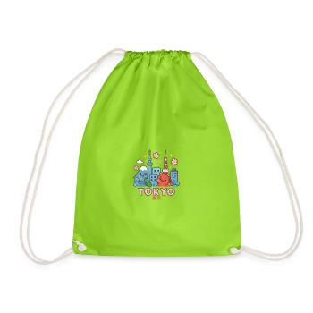Kawaii Tokyo Skyline - Drawstring Bag - neon green - Front