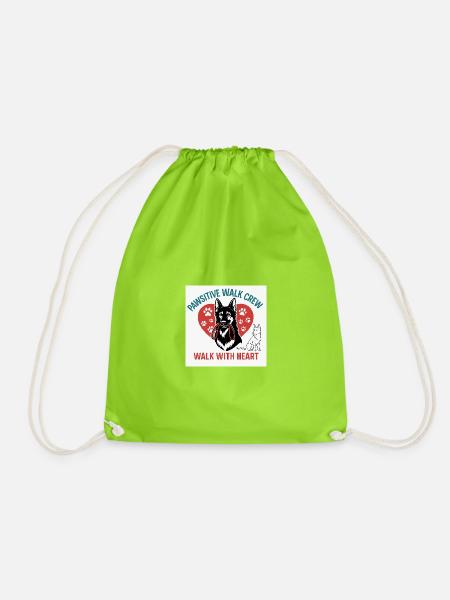 Pawsitive Walk Crew Heart Paws - Drawstring Bag - neon green