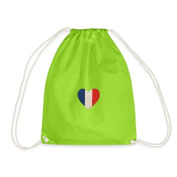 Tricolor blue, white red heart - Drawstring Bag - neon green - Front