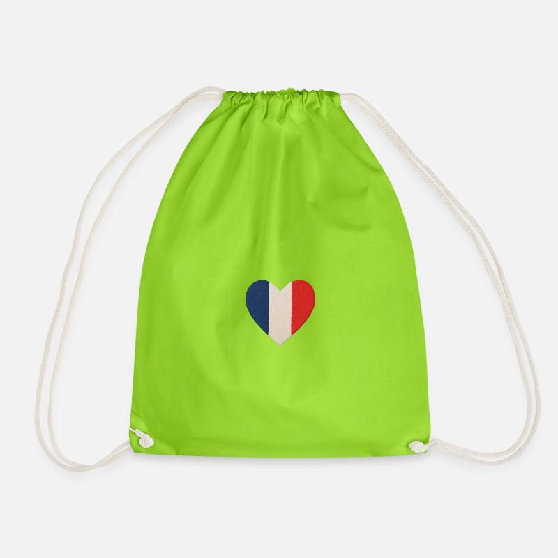 Tricolor blue, white red heart - Drawstring Bag - neon green
