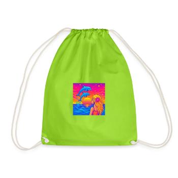 Delfin-Sonnenuntergang-Neon-Porträt - Turnbeutel - Neongrün - Vorne