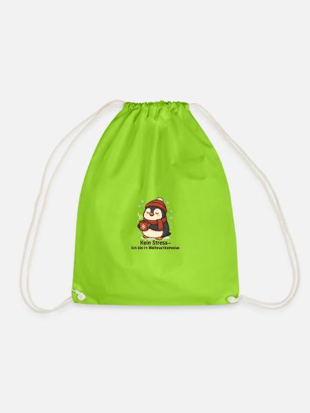 Weihnachtsmodus Pinguin mit Becher - Turnbeutel - Neongrün