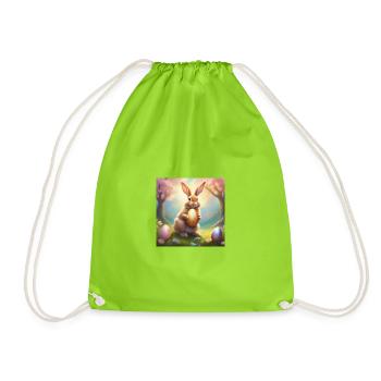 Lapin de printemps avec œuf de Pâques doré - Sac de sport léger - vert néon - Devant