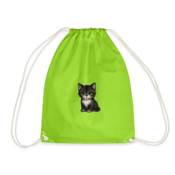 Cute kitten in cute drawing - Drawstring Bag - neon green - Front