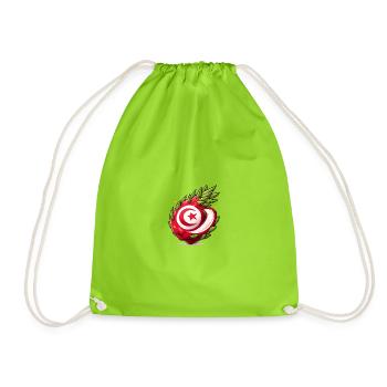 Tunisian Fruit Heart Pattern - Drawstring Bag - neon green - Front