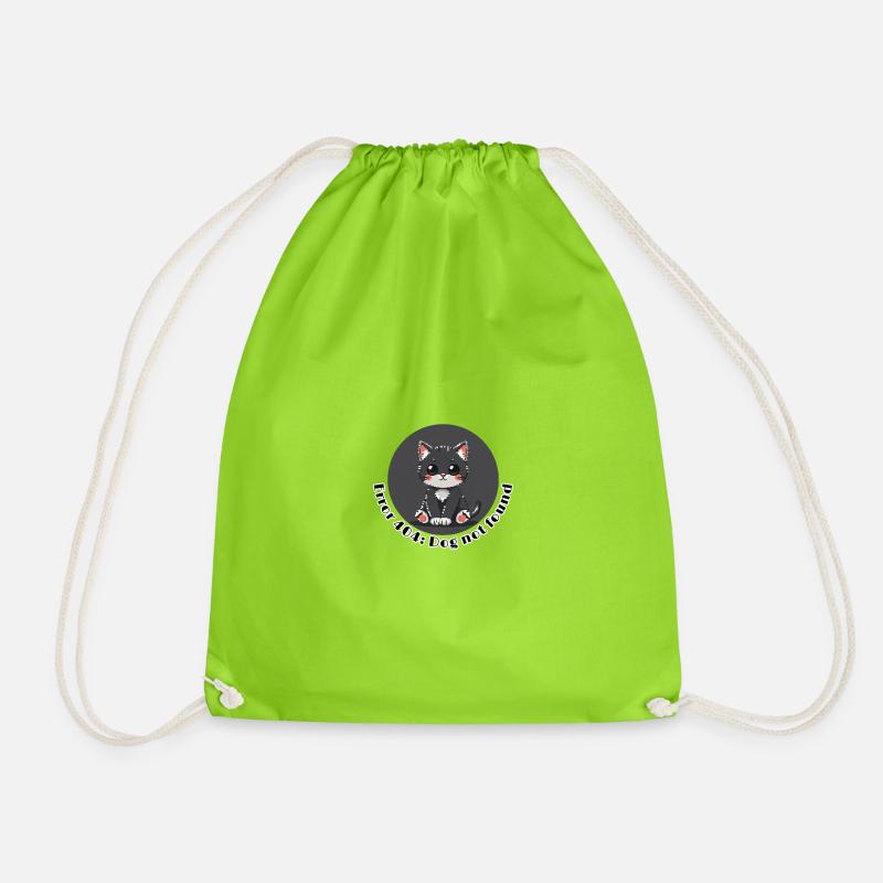 404 Cat: Dog not found - Drawstring Bag - neon green
