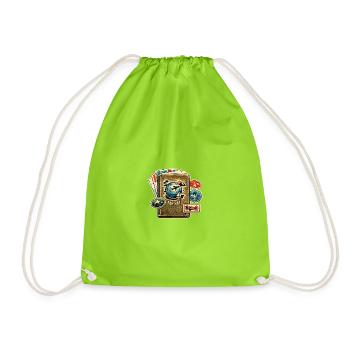 Retro Travel Globe Sticker Collection - Drawstring Bag - neon green - Front