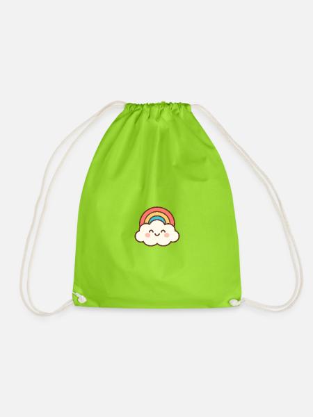 Cloud Smile Rainbow - Drawstring Bag - neon green