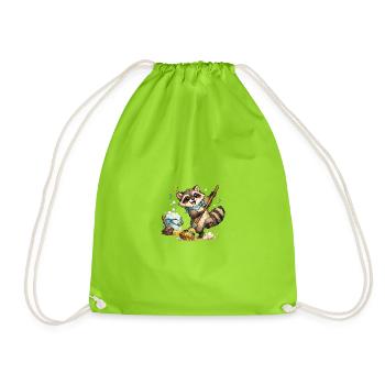 Raccoon with a colorful broom - Drawstring Bag - neon green - Front