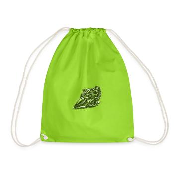 Aggressive racing motorcyclist in curve - Drawstring Bag - neon green - Front