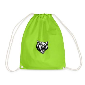Angry Wolf Head – Aggressive Wolf Design - Drawstring Bag - neon green - Front