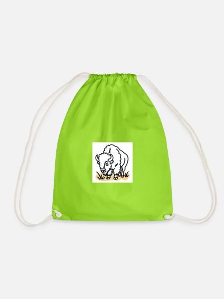 Bison on yellow grass - Drawstring Bag - neon green