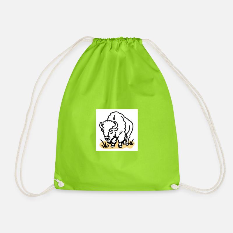 Bison on yellow grass - Drawstring Bag - neon green