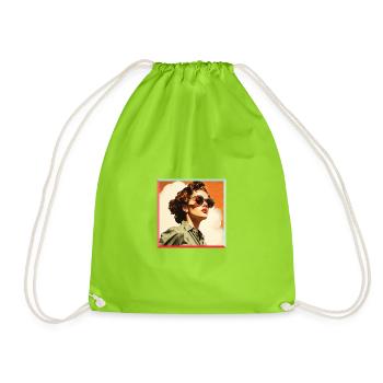 Retro Female Figure in Sunglasses - Drawstring Bag - neon green - Front