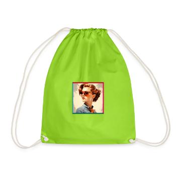 Retro Woman in Orange Eyeglasses - Drawstring Bag - neon green - Front