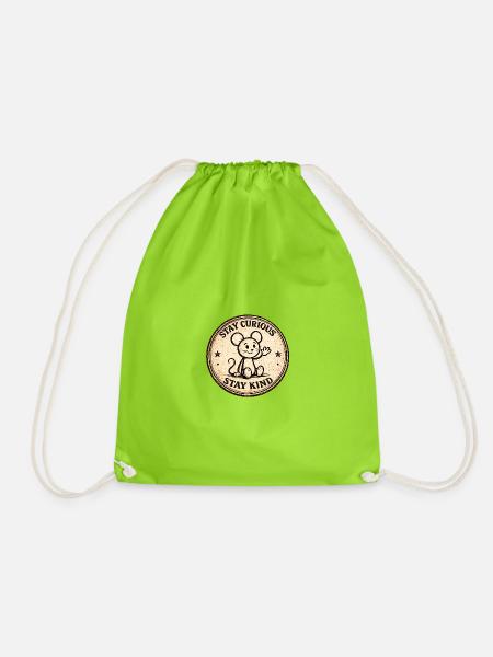 Curious Mouse Vintage Badge - Drawstring Bag - neon green