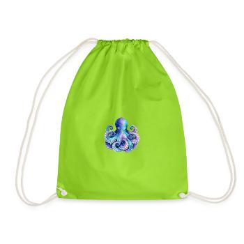 Watercolor Squid Blue-Pure - Drawstring Bag - neon green - Front