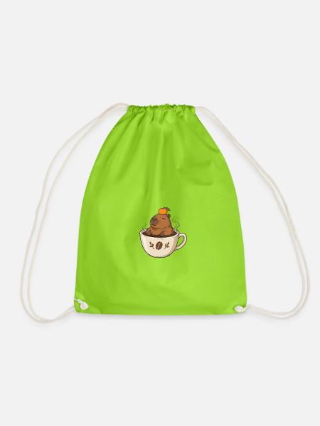 Murmeltier im Kaffee mit Orange - Turnbeutel - Neongrün