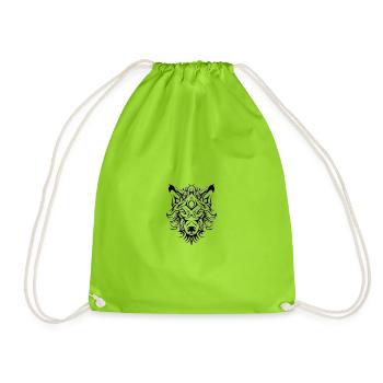 wolf - Drawstring Bag - neon green - Front
