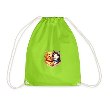 Dog Hearts Friendship - Drawstring Bag - neon green - Front