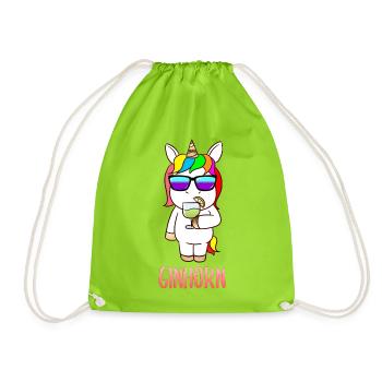 Ginhorn Gin Einhorn Drink Karneval Outfit - Turnbeutel - Neongrün - Vorne