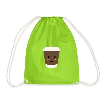 Kawaii Kaffee-Becher Lächeln - Turnbeutel - Neongrün - Vorne