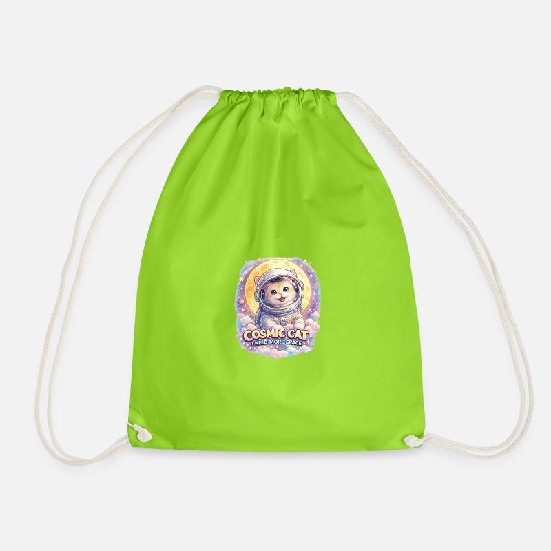 Cosmic Cat - Cute Cat in Space - Drawstring Bag - neon green