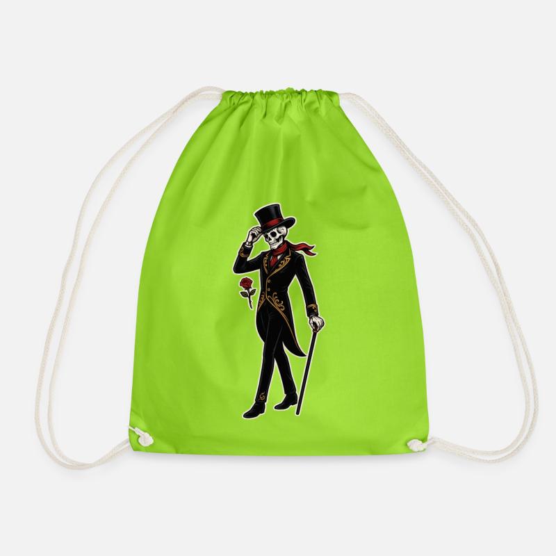 Skelett-Dandy mit Rose im Vintage-Stil - Turnbeutel - Neongrün