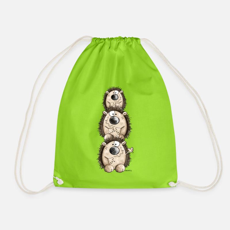 Funny Hedgehogs - Drawstring Bag - neon green