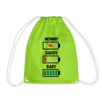 Mommy Daddy Baby Battery - Drawstring Bag - neon green - Front