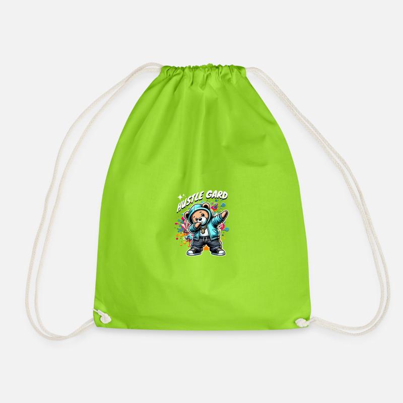 Urban Bear Hustle Graffiti-Hoodie - Turnbeutel - Neongrün