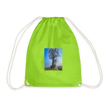 Lonely tree in morning mist - Drawstring Bag - neon green - Front