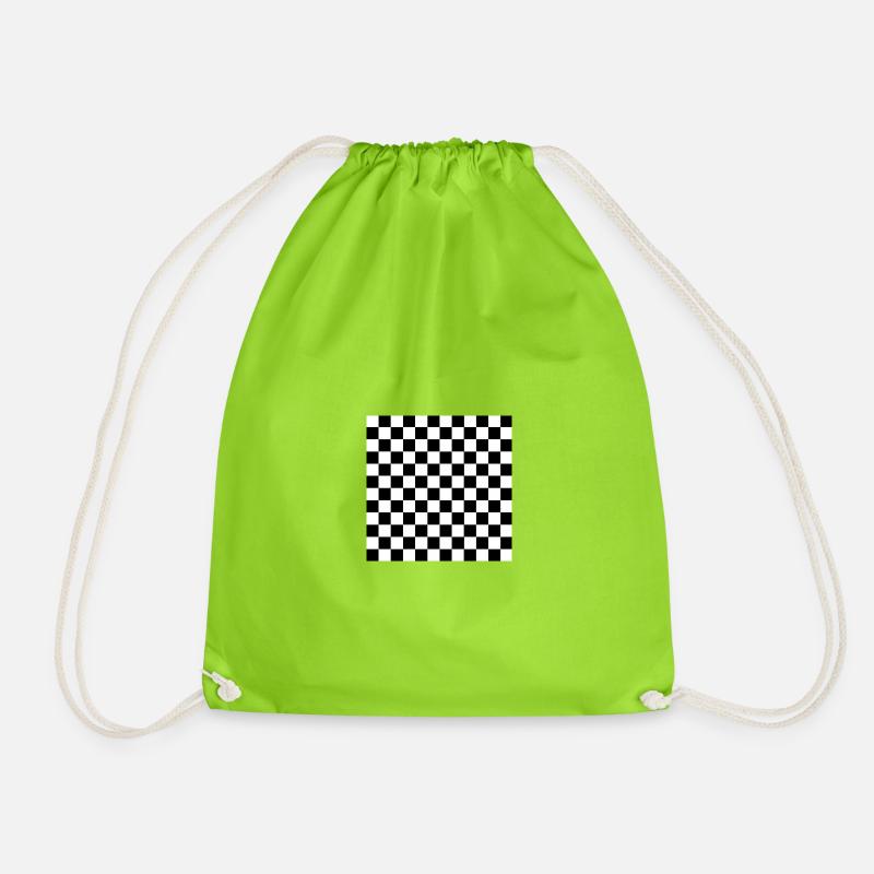 Black and White Chess Square - Drawstring Bag - neon green