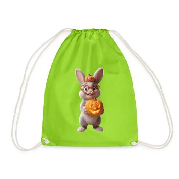 Herzaugen Brille Hase Harry  mit Halloween-Kürbis  - Turnbeutel - Neongrün - Vorne