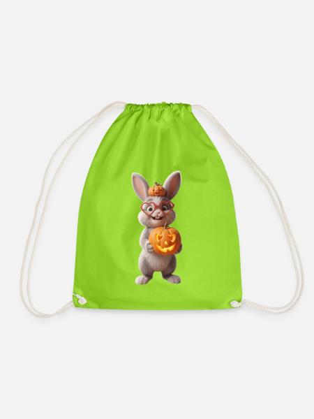 Herzaugen Brille Hase Harry  mit Halloween-Kürbis  - Turnbeutel - Neongrün