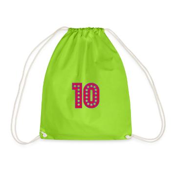 10. 10 YEARS. 10th ANNIVERSARY. 10 YEAR ANNIVERSARY. - Drawstring Bag - neon green - Front