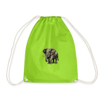 Vintage Elefant Illustration – Kraft & Natur - Turnbeutel - Neongrün - Vorne