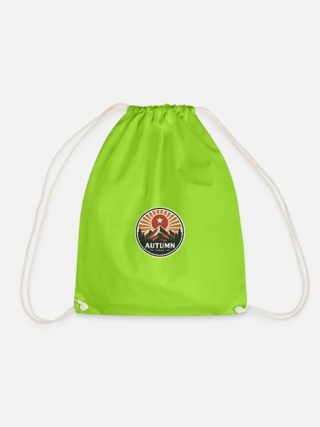 Herbstliche Berglandschaft mit Sonne Badge - Turnbeutel - Neongrün